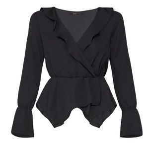 BCBGMAXAZRIA Ruffled Peplum Blouse in Black